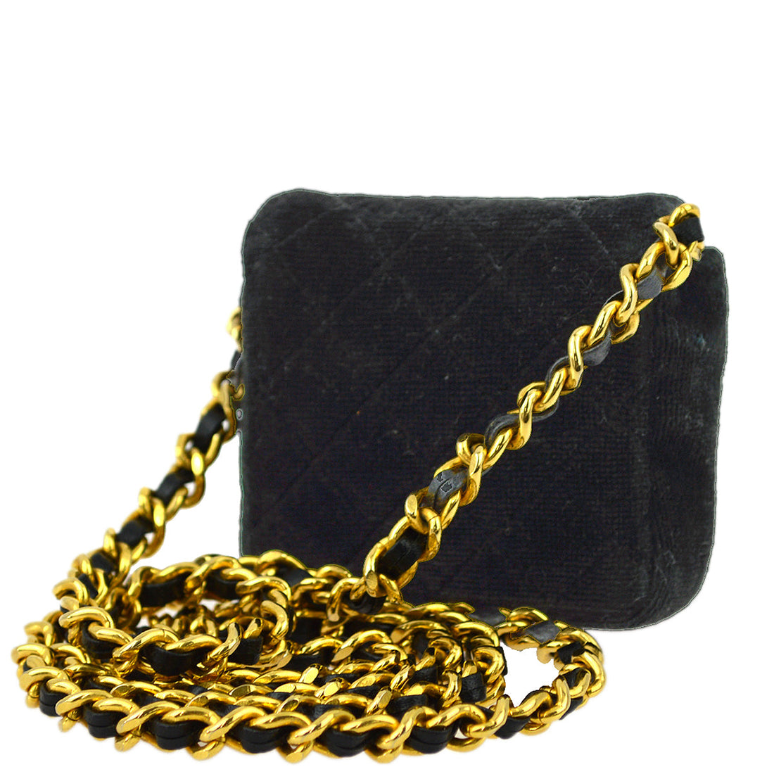 Chanel Black Velvet Classic Flap Micro Chain Pochette Pouch