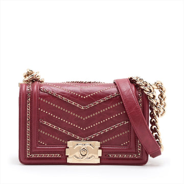 Chanel Mini Boy  Chanel Leather Chain Shoulder Bag V Stick Bordeaux G