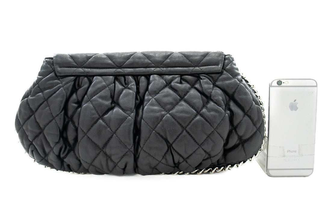 CHANEL Chain Around Shoulder Bag Crossbody Black Calfskin Leather j91