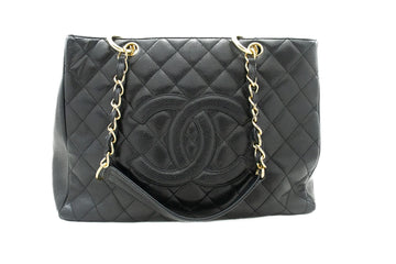 CHANEL Caviar GST 13" Grand Shopping Tote Chain Shoulder Bag Black j25