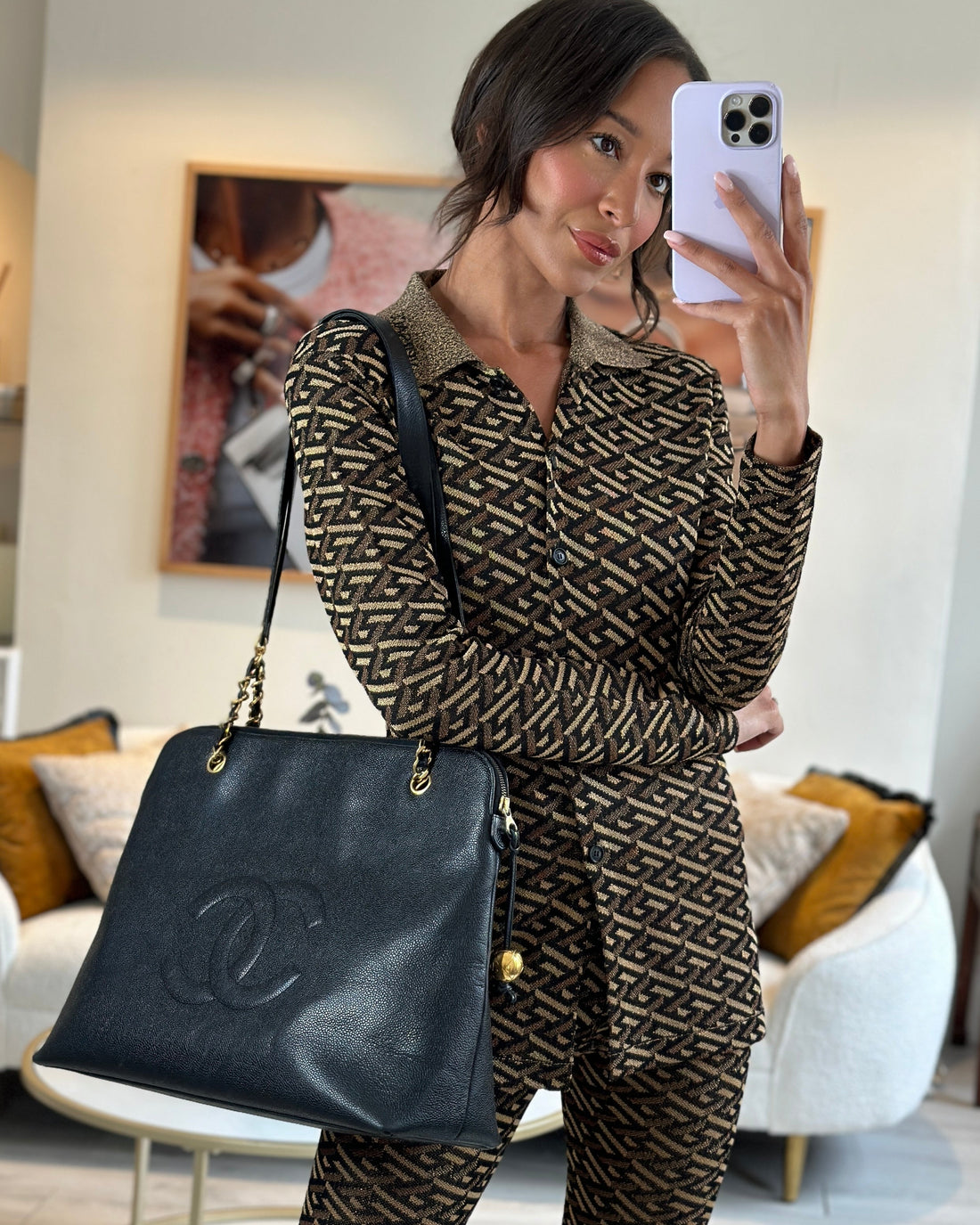 *HOT* Pearl Street Bags Chanel Black  XL Coco Mark Shoulder Bag in Caviar Leather with 24K Gold Hardware