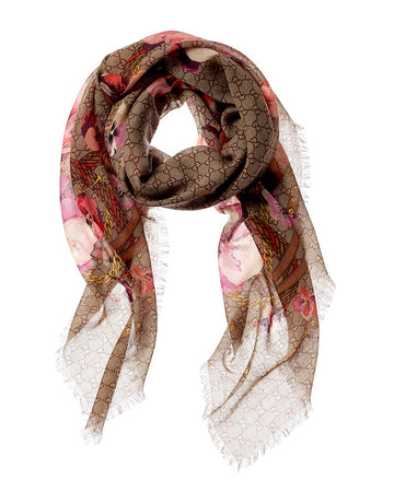 Gucci Oversized GG Flora Wool Scarf