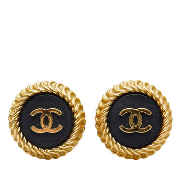 Top Quality Chanel  Coco Mark Round Earrings Black Gold Women's