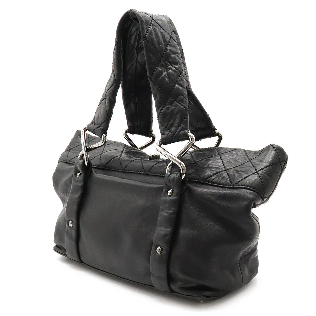 Chanel  Chanel 2.55 Mattress  Bag Handbag Turn-Lock Leather Black Black Silver Gold