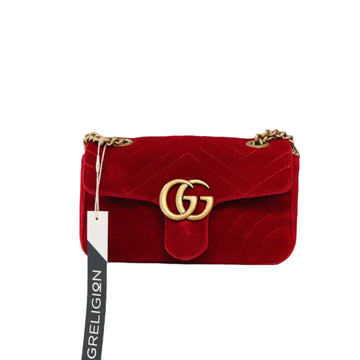 Gucci Mini Marmont Matelassé Velvet Red GHW