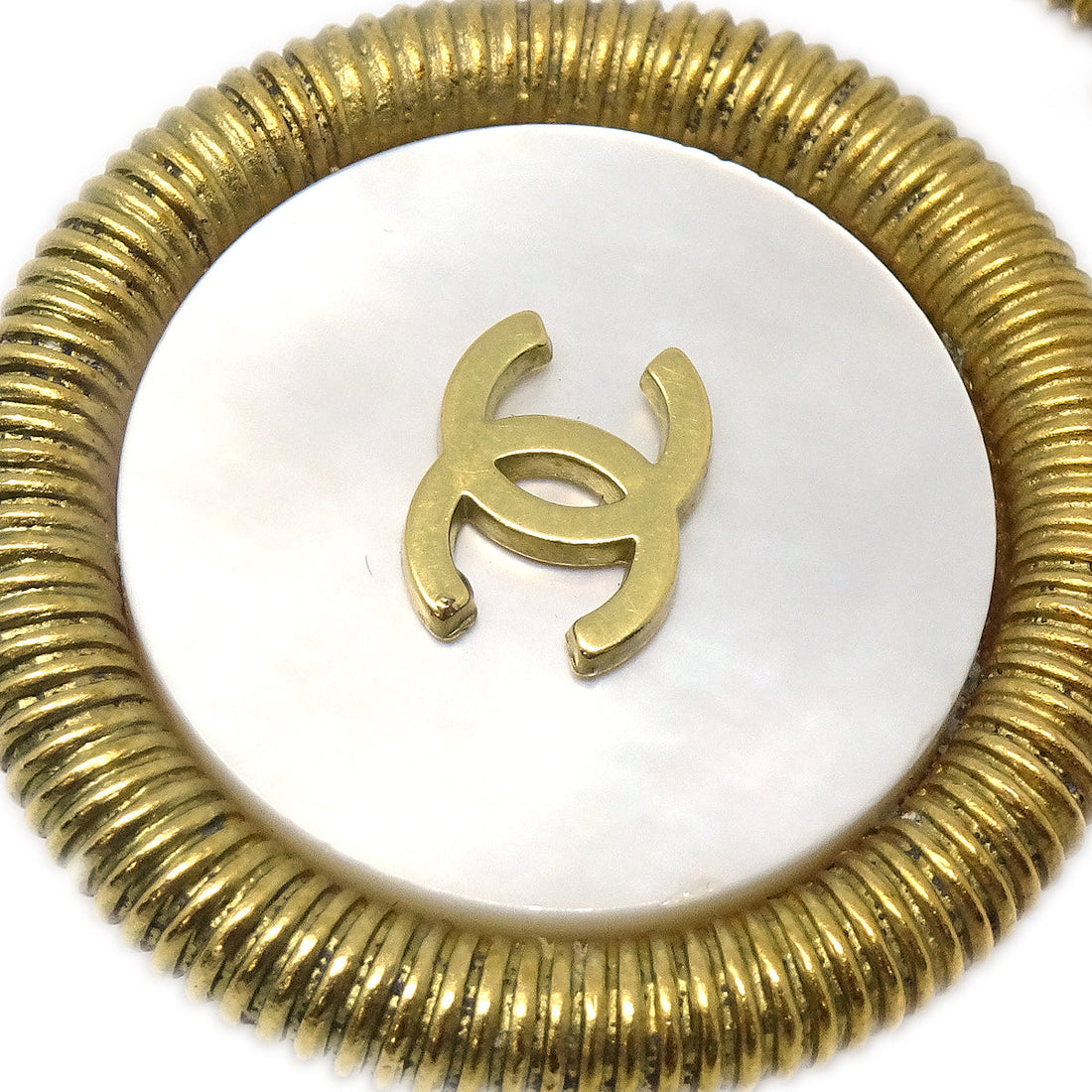 Chanel Button Earrings Clip-On Gold Shell 94P
