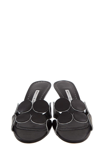 Manolo Blahnik Black Kitten Heel Disk Strap Mules SZ 39.5