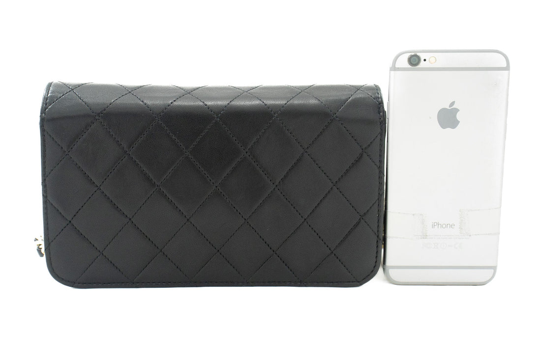 CHANEL Full Flap Chain Shoulder Bag Clutch Black Quilted Lambskin j67