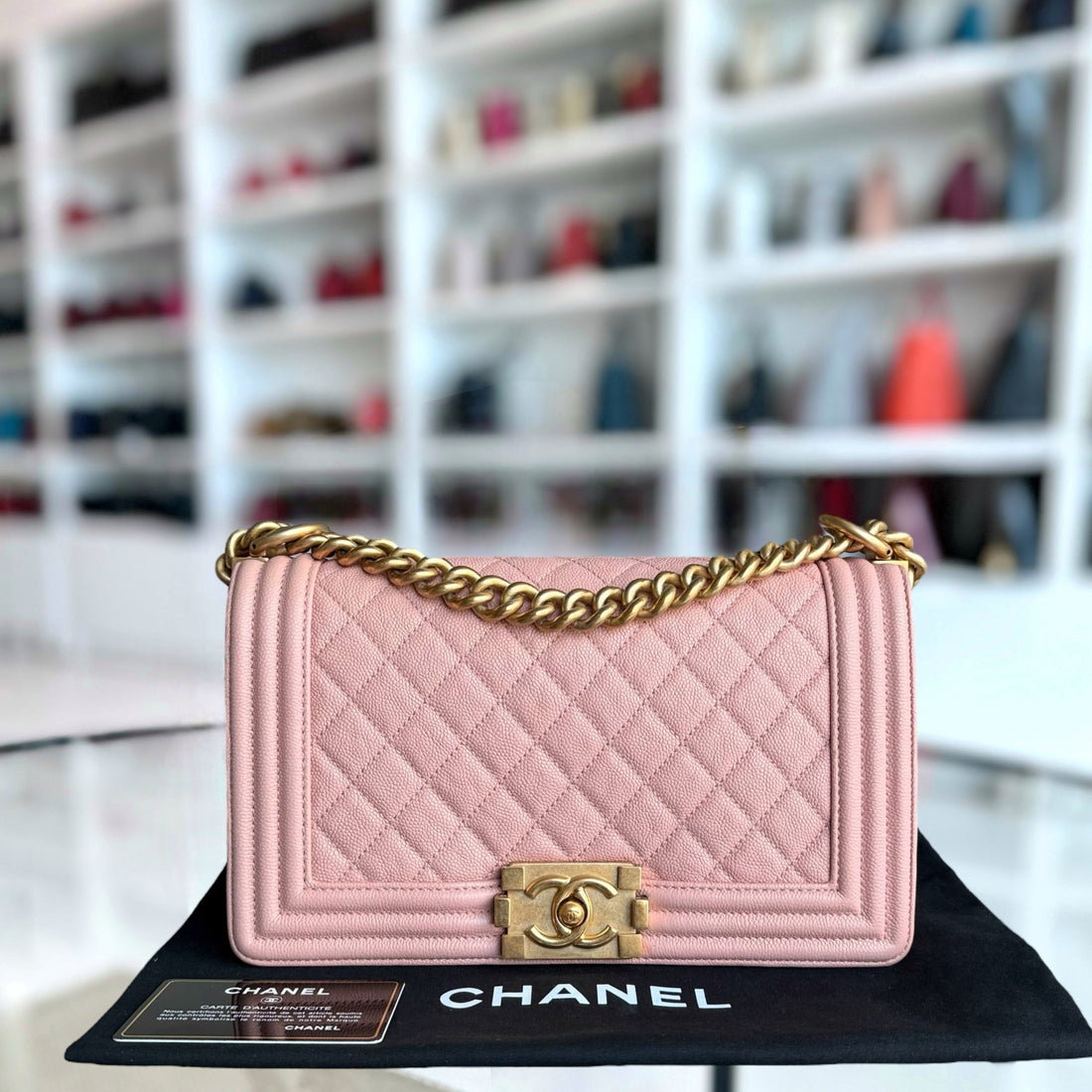 Chanel Boy Medium - Togo/epsom/caviar/clemence/callfskin/cowhide/lambskin 25CM Quilted Pink Gold Hardware Series 25