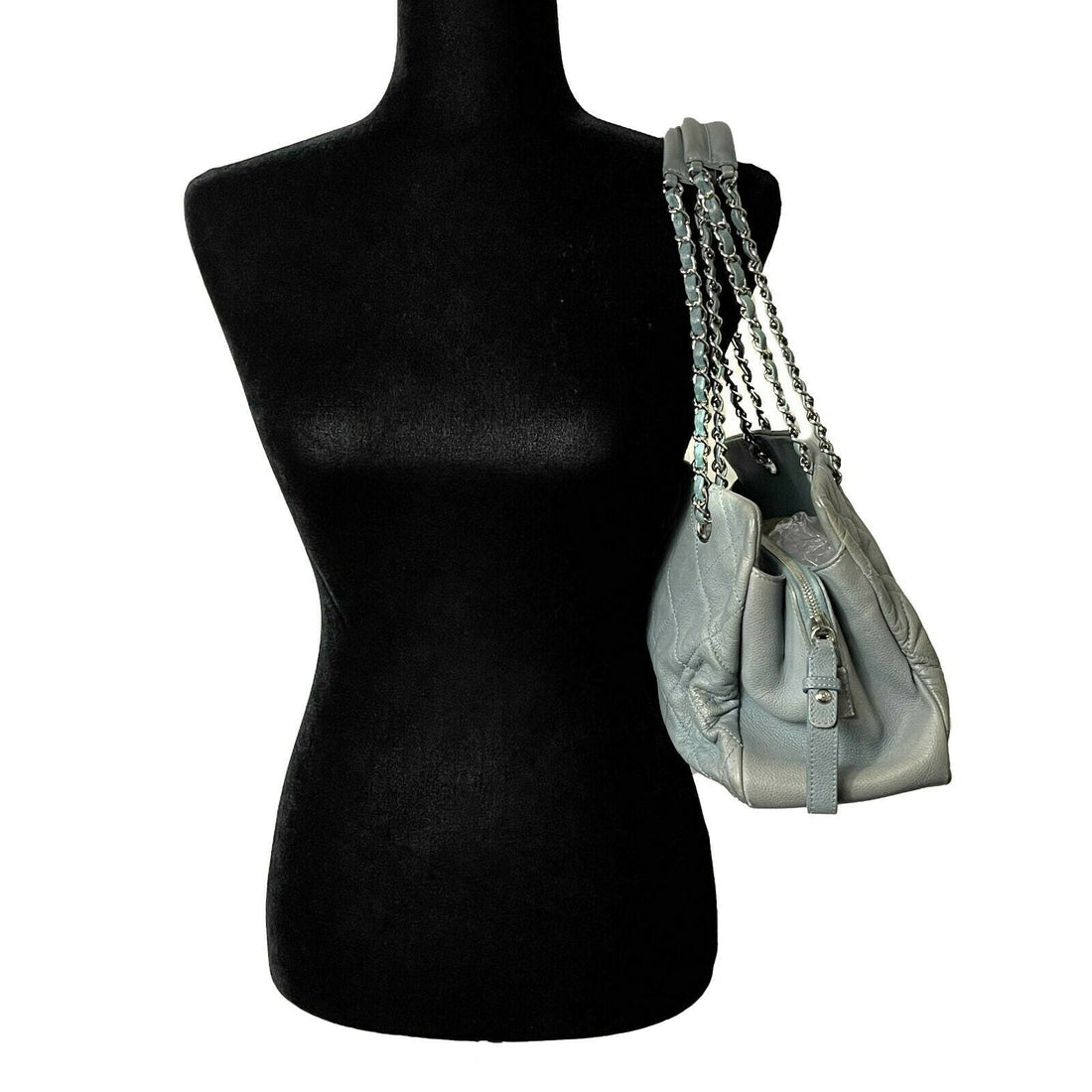 Top Quality Chanel - Seafoam / Silver CC Caviar Medium Leather Shopping Tote / Shoulder Bag