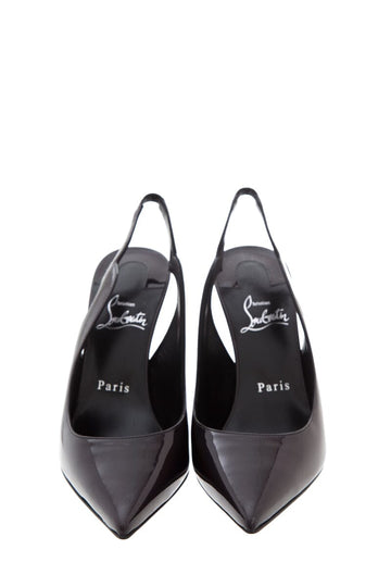 Christian Louboutin Hot Chick Sling 100 Black  Leather Heels SZ 38