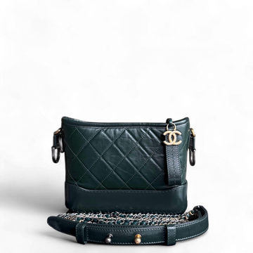 Chanel Gabrielle Small - Quilted CalBNkin Dark Green Gold Hardware Series 26