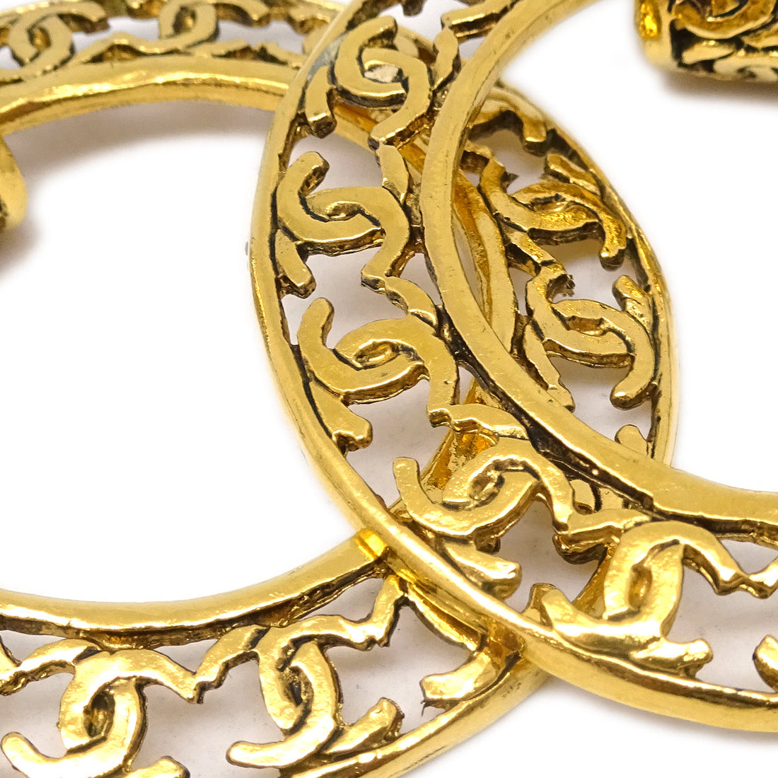 Chanel Hoop Dangle Earrings Clip-On Gold
