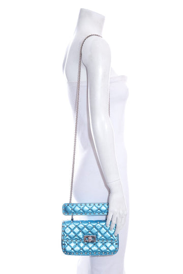 Valentino Garavani Blue Metallic Rockstud "Spike" Cross-Body