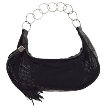 Chanel Black Canvas Fringe Mesh Shoulder Bag