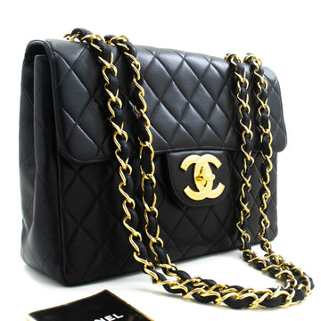 Top Quality Chanel Classic Large 11" Chain Shoulder Bag New Black Lambskin