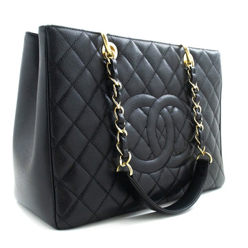 Top Quality Chanel Caviar GST 13" Grand Shopping Tote Chain Shoulder Bag Black