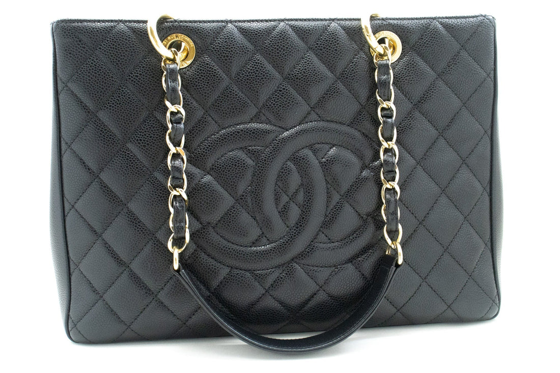 Top Quality Chanel Caviar GST 13" Grand Shopping Tote Chain Shoulder Bag Black