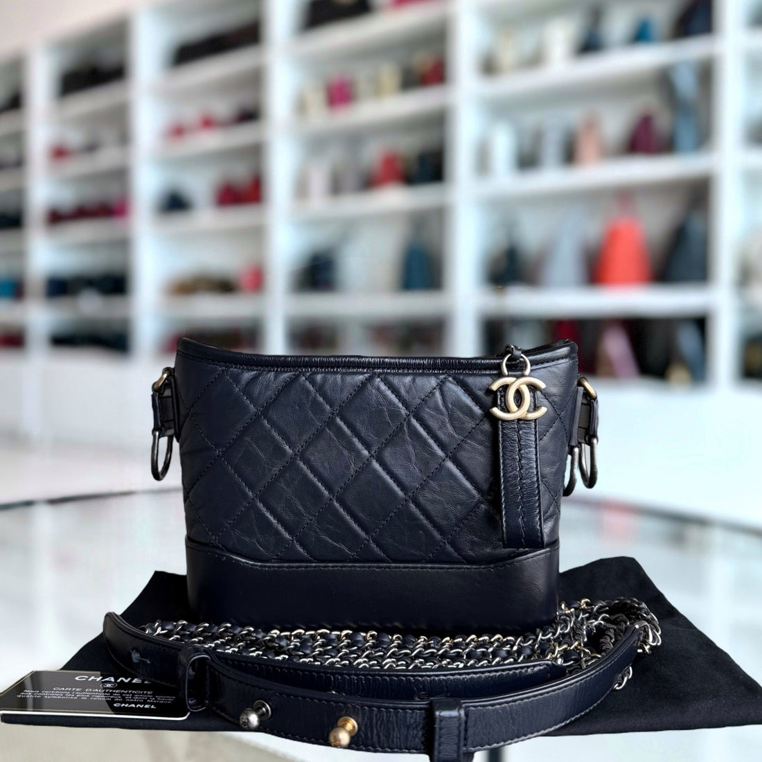 Chanel Gabrielle Small - Aged CalBNkin Dark Blue Mixed Gold Hardware Series 26