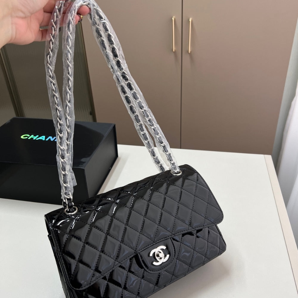 CC MEDIUM CLASSIC DOUBLE FLAP BAG 1:1 LEATHER BLACK 26CM