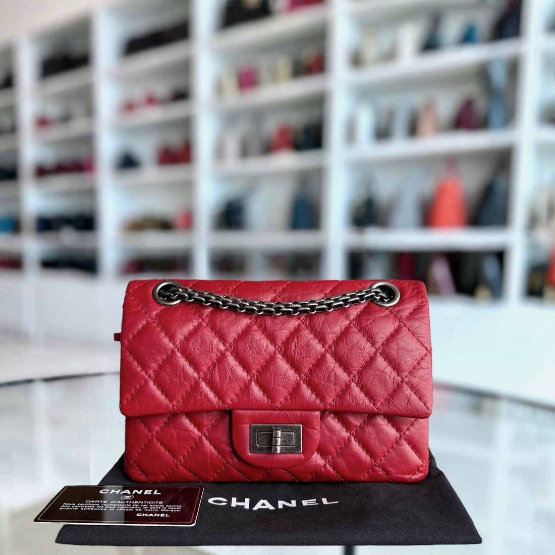 Chanel 2.55 Reissue Mini - 20CM Quilted Aged CalBNkin Red Ruthenium Silver Hardware Series 16