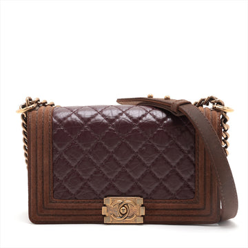 Chanel Boy  Chanel Leather X Chain Shoulder Bag Bordeaux X Brown G  18th