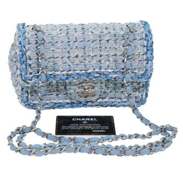 Chanel Chain Shoulder Bag Tweed Blue CC Auth A