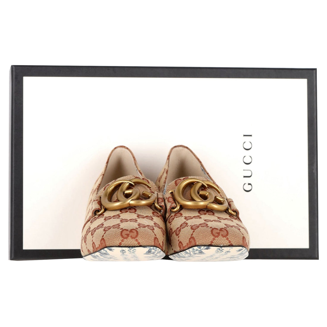 Gucci GG Victoire GG Marmont Block Heel Pumps in Beige Canvas