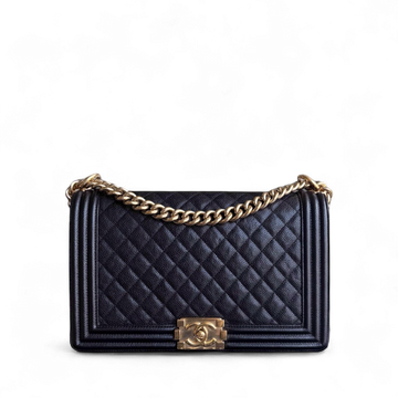 Chanel Boy New Medium - Togo/epsom/caviar/clemence/callfskin/cowhide/lambskin 28CM Quilted Black Gold Hardware Series 23