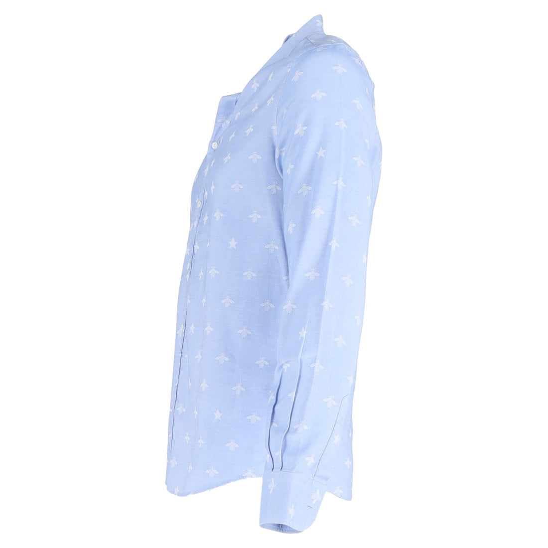 Gucci Bee Print Long Sleeve Shirt in Blue Cotton