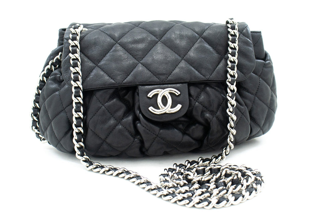 Chanel Chain Around Shoulder Bag Crossbody Black CalBNkin Leather