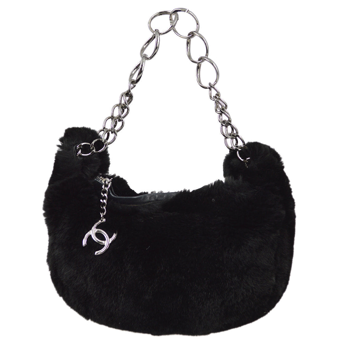 Chanel Black Fur Chain Handbag