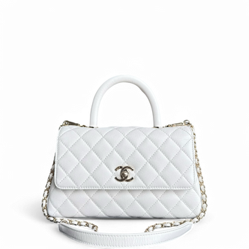 Chanel Coco Handle Small - Togo/epsom/caviar/clemence/callfskin/cowhide/lambskin Quilted Snow White Gold Hardware Microchip