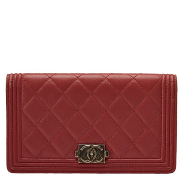 Chanel Long Wallet Leather Wine Red