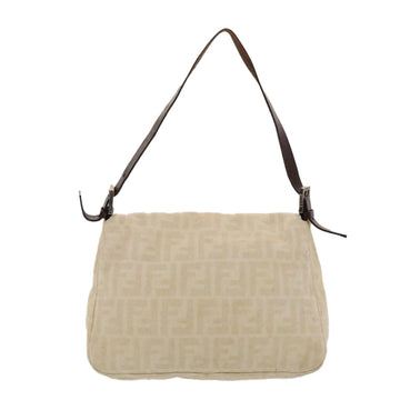 FENDI Zucca Canvas Mamma Baguette Shoulder Bag Canvas Beige Brown Auth 49280
