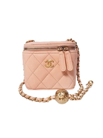 CC Logo Classic Vanity Small Cosmetic Case Mini Bag  Orange Chanel