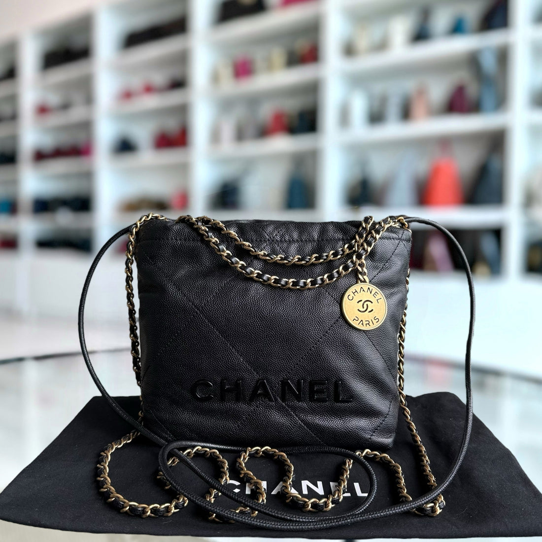 Chanel C22 Mini 22 Bag - Togo/epsom/caviar/clemence/callfskin/cowhide/lambskin Quilted CalBNkin Crossbody Bag Gold Hardware Microchip