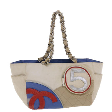 Chanel Chain Tote Bag No Canvas White CC Auth