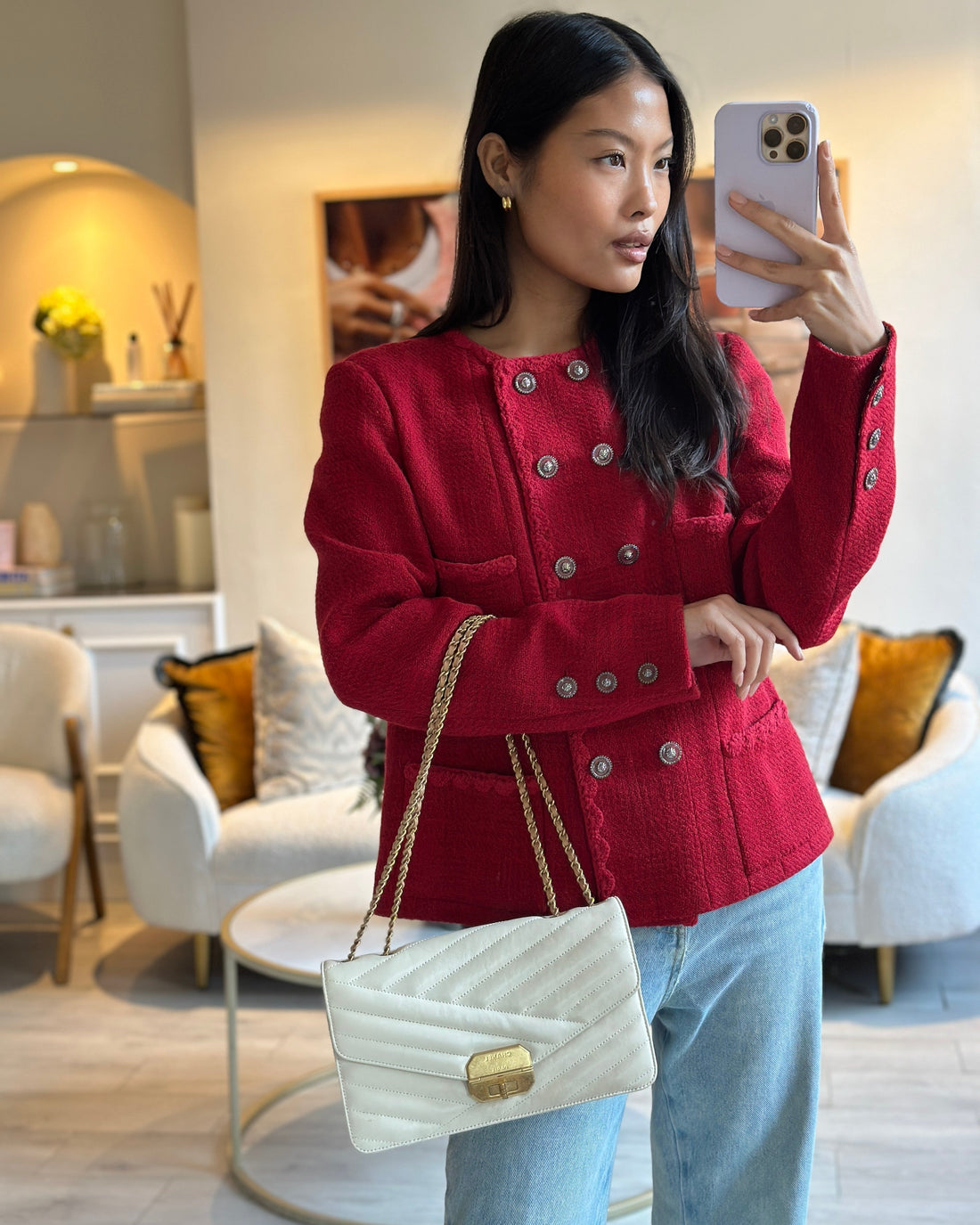 Pearl Street Bags Chanel Cream Gabrielle Quilted Calfskin Bag with Antique Gold Hardware