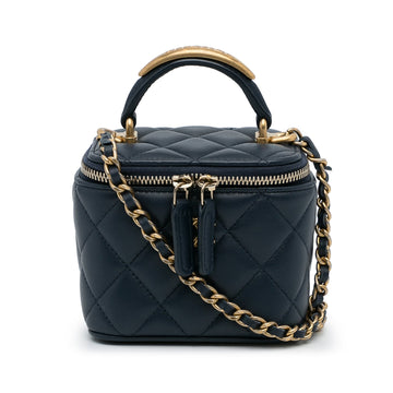 Chanel Top Handle Vanity Bag Small Blue Lambskin Gold
