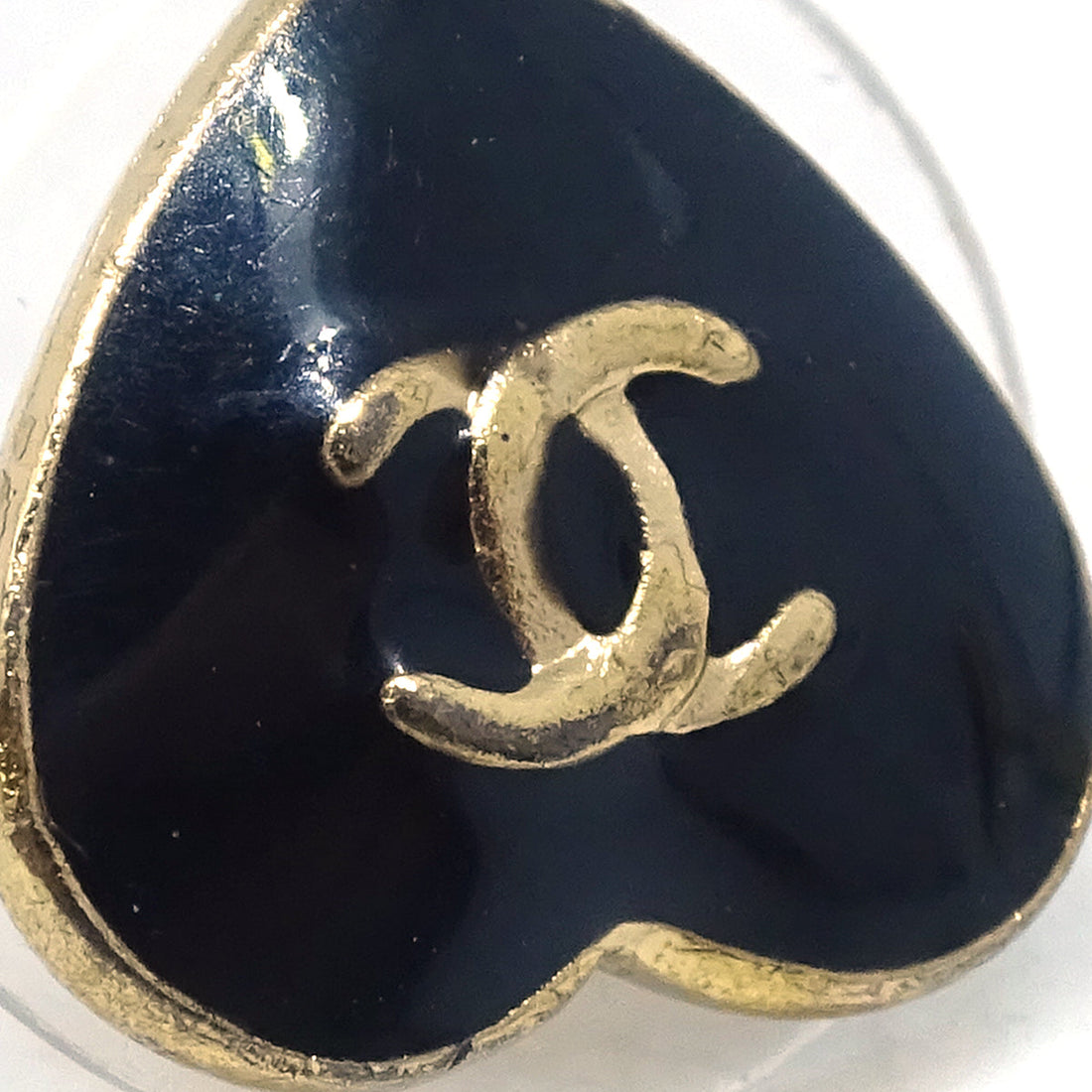 Chanel Heart Piercing Earrings Gold Black 04A
