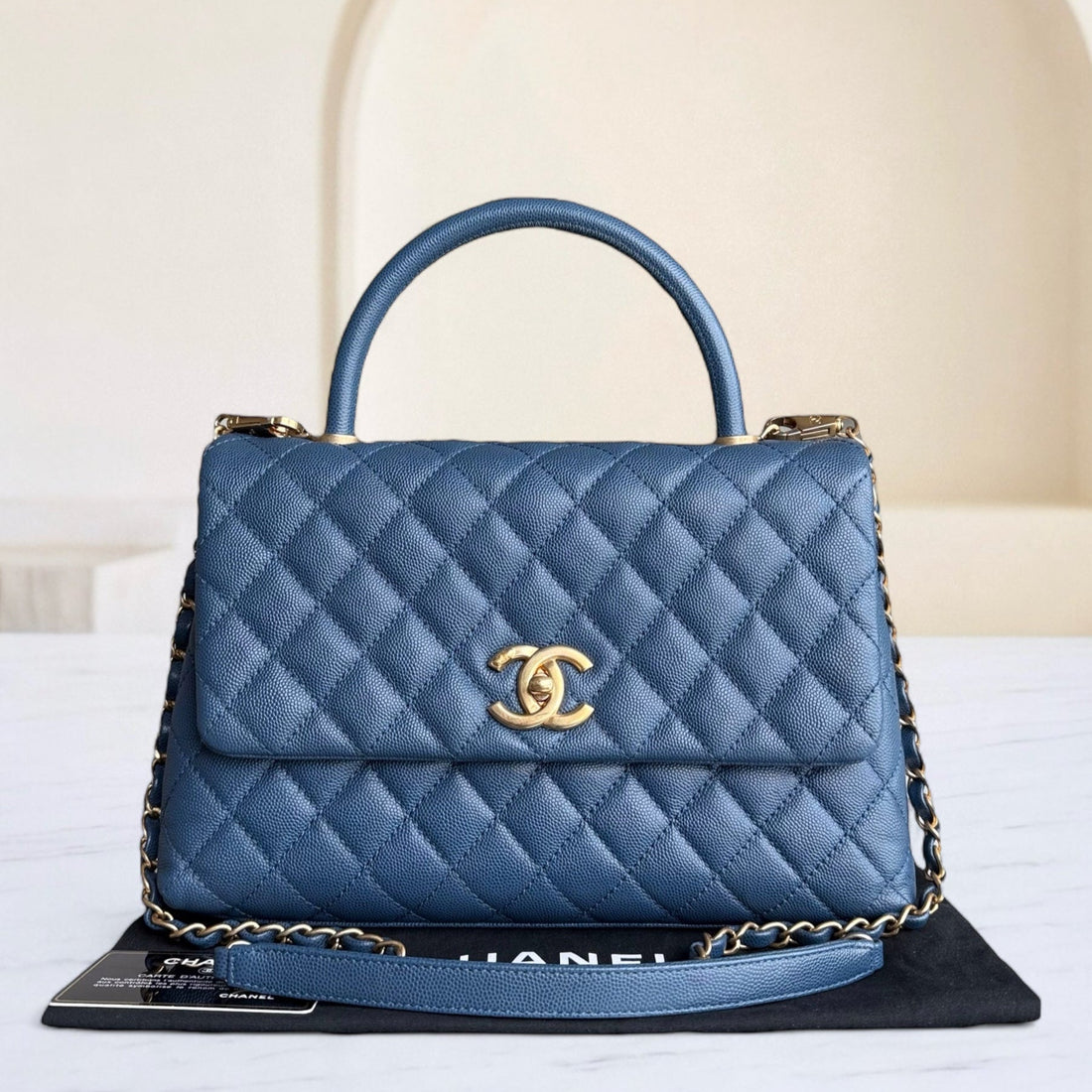 Chanel Coco Handle Medium - Togo/epsom/caviar/clemence/callfskin/cowhide/lambskin Quilted Blue Grained CalBNkin Gold Hardware Series 24