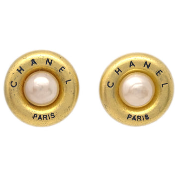 Chanel Button Earrings Gold Clip-On 93A