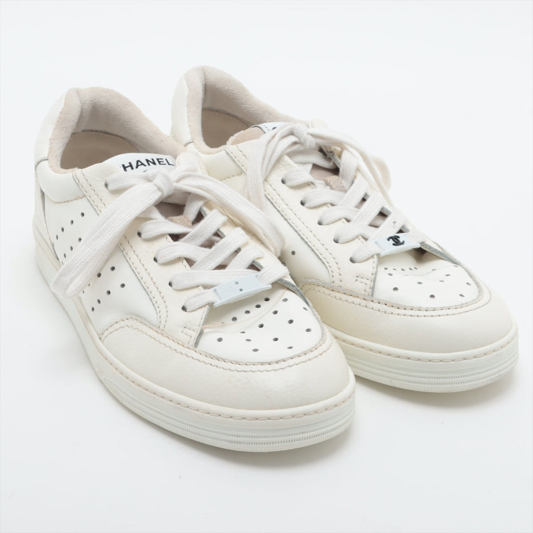 Chanel Coco Leather Trainers 38  White G38808