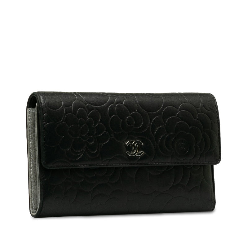 Chanel CAMERIA COCOno mark Double Folded Wallet Black   CHANEL