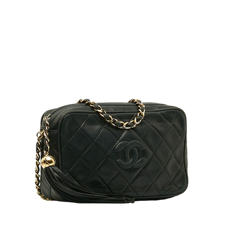 Chanel Matrases Coco Fringe Sloping Chain Shoulder Bag Dark Green Lambskin  CHANEL