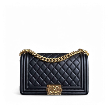 Chanel Boy Medium - 25CM Quilted CalBNkin Black Gold Hardware Series 20