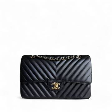 Chanel Classic Flap Medium - 25CM Chevron Lambskin Black Gold Hardware Series 23