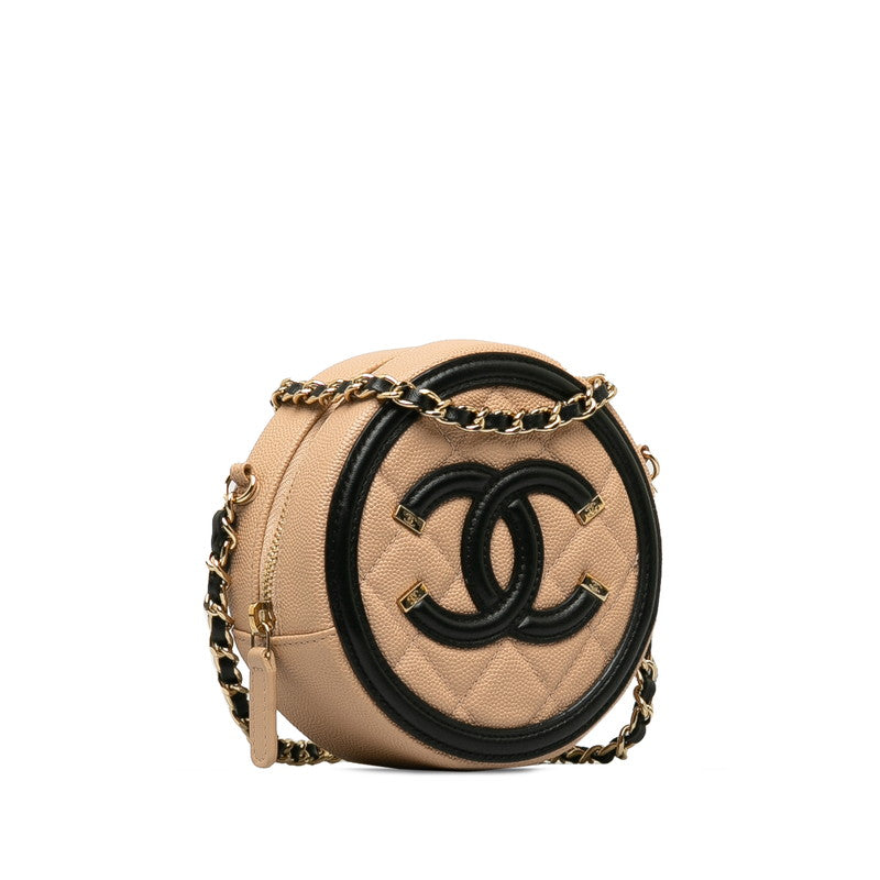 Chanel Cocono mark CC Figure rounded sliding chain shoulder bag beige black caviar s ladies CHANEL