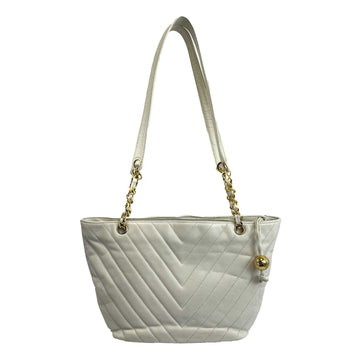 Top Quality Chanel -  1994 White Leather Small Chevron Tote / Shoulder Bag